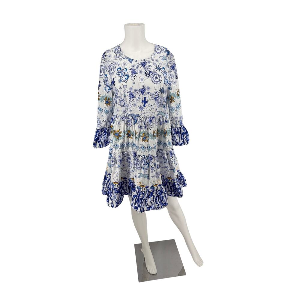 Emporio Sirenuse Le Sirenuse Positano Blue White Printed Tiered Luxury Boho